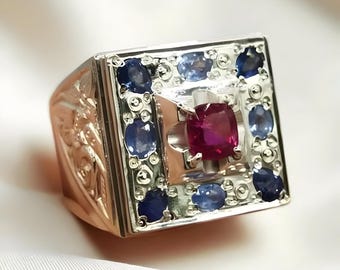 Sterling Silber Rubin Ring, Edelstein Herrenring