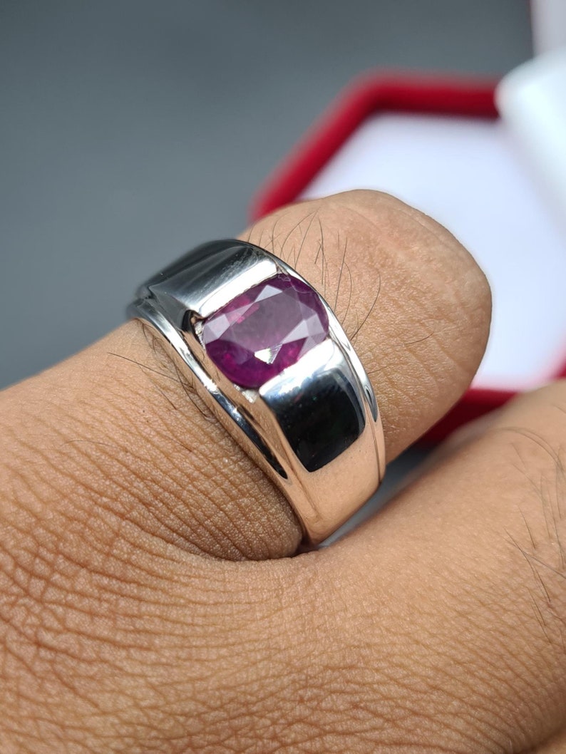 Ruby ring, Red Mens ruby ring, Silver ring, Ruby Gemstone ring, Engagement ring, Natural ruby ring, Anniversary gift for him, Mens rings