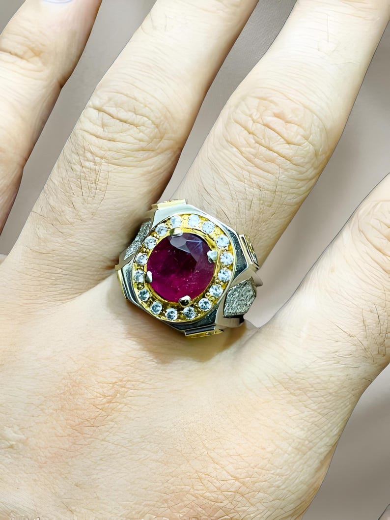 Ruby ring, Red Mens ruby ring, Silver ring, Ruby Gemstone ring, Engagement ring, Natural ruby ring, Anniversary gift for him, Mens rings