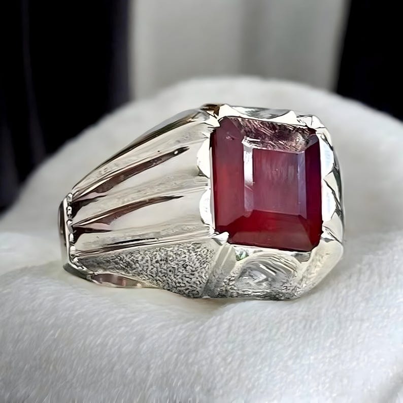 Ruby ring, Red Mens ruby ring, Silver ring, Ruby Gemstone ring, Engagement ring, Natural ruby ring, Anniversary gift for him, Mens rings
