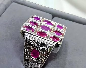 Bague en rubis, bague en rubis pour homme rouge, bague en argent, bague en rubis, bague de fiançailles, bague en rubis naturel, cadeau d'anniversaire pour lui, bagues pour homme