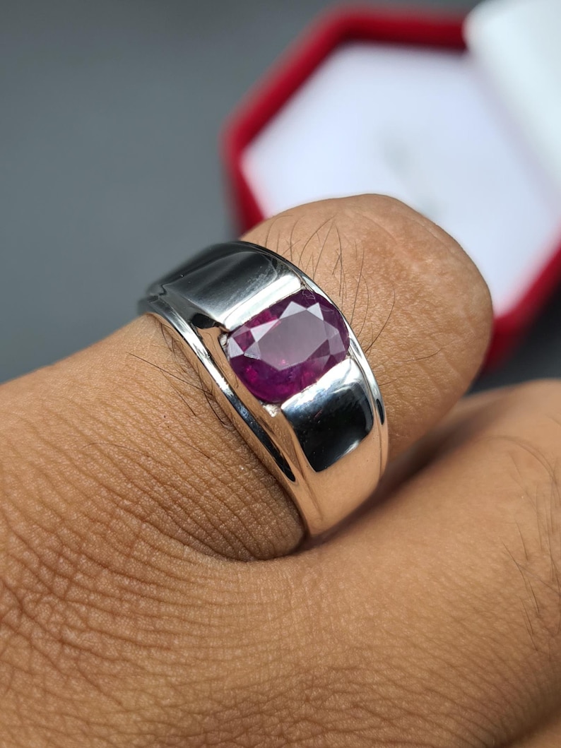 Ruby ring, Red Mens ruby ring, Silver ring, Ruby Gemstone ring, Engagement ring, Natural ruby ring, Anniversary gift for him, Mens rings