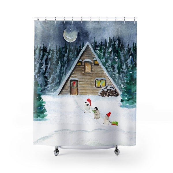 Christmas Shower Curtain Etsy