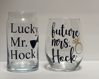 Engagement Gift: Handmade Beer & Stemless Wine Glass Set