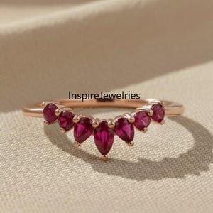 Marquise Cut Ruby Wedding Band, 14K Gold Stacking Ring