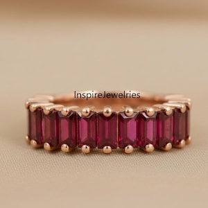 Ruby Baguette Eternity Band 14k Yellow Gold Diamond Stacking Ring Ruby Baguette Ring Stacked Band Anniversary Ring Birthstone Ring