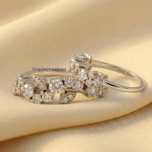 Leaf Vine CZ Wedding Band, Sterling Silver Anniversary Ring