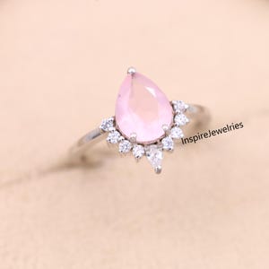 Rose Quartz Pear Cut Ring, Pink Quartz Engagement Ring, Pink Stone Solitaire Ring, Healing Quartz Ring, Anniversary Gift for her