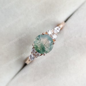 Natural Moss Agate Ring-Round Shaped-Gold Ring-Silver Ring-Delicate Ring-Stacking Ring-Promise-Anniversary Ring for Women-Christmas Gift-IJ