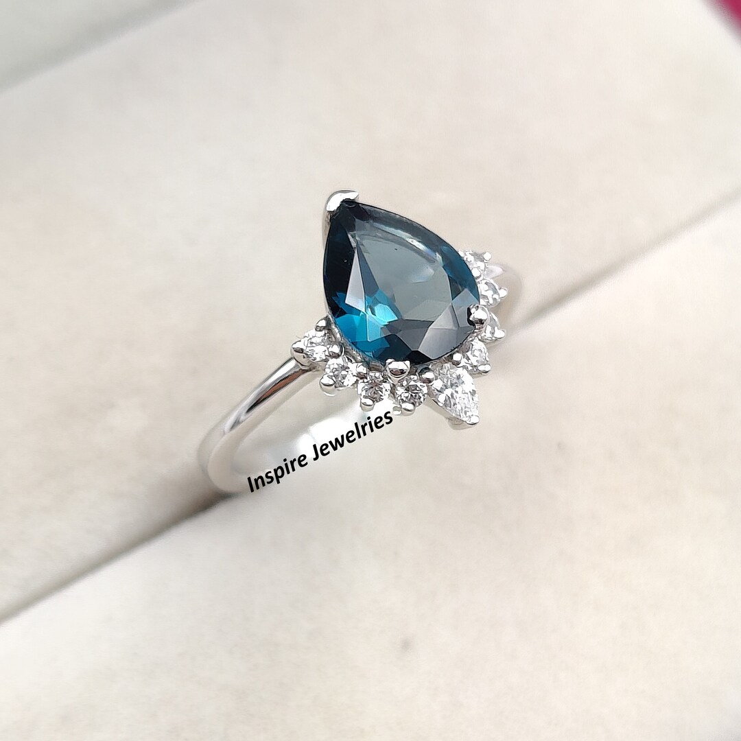 Natural London Blue Topaz Ring, Sterling Silver Ring, Pear Shaped ...