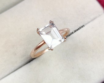 Minimalist Rock Crystal Quartz Ring, Healing Clear Crystal Ring, Emerald cut Crystal Ring, Unique Promise Ring, Anniversary Gift for her