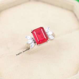 Emerald Cut Ruby Engagement Ring, Solid 14K Gold Promise Ring, Solitaire Ring, Red Gemstone Statement Ring, July Birthstone Ring, Gift