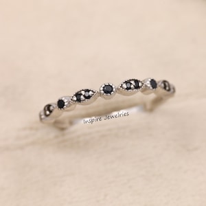 14k Solid Gold Micro Pave Black Diamond Wedding Band, Half Eternity Stackable Ring, Diamond Wedding Ring, Minimalist Ring, Anniversary Gifts