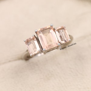 Emerald Cut Peach Morganite Ring, Art Deco Ring Vintage Morganite Engagement Ring, Promise Ring, Anniversary Ring for Women