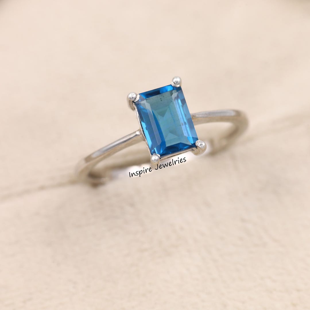 Emerald Cut London Blue Topaz Ring: Sterling Silver Promise Ring - Etsy