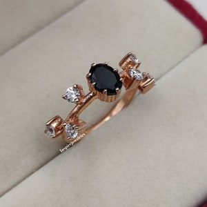 Natural Black Onyx Oval Cut Ring, Dainty Black Onyx Engagement Ring, Promise Ring, Onyx Ring, Black Diamond Ring ,Anniversary Ring For Her