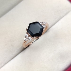 Hexagon Cut Black Onyx Ring, Natural Black Onyx Ring, Black Onyx Engagement Ring, Black Diamond Ring, Promise ring, Anniversary Gift for Her