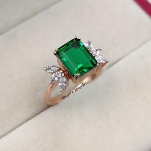 Emerald Cut Engagement Ring: 14k Gold Art Deco Cluster Ring