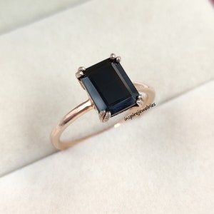 Natural Black Onyx Emerald Cut Solitaire Ring, Minimalist Black Onyx Ring, Engagement Ring, Anniversary Ring, Black Diamond Ring, Gift Her