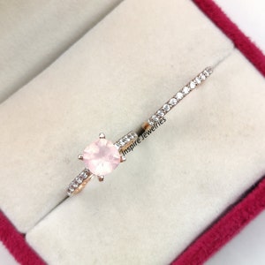 Cushion Cut Rose Quartz Cut Ring Set, Pink Quartz Engagement Ring Set, Wedding Ring, Crystal Ring, Healing Quartz Ring, Anniversary Gift
