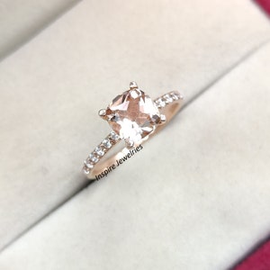 Cushion Cut Peach Morganite Engagement Ring, Delicate Morganite Ring, Dainty Promise Ring, Anniversary Ring for Women, Unique Bridal Gift