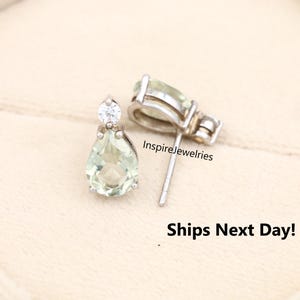 Natural Green Amethyst Earrings, Studs for Him & Her, Green Amethyst Jewelry, Pear Cut Amethyst Earring, February Birthstone Drops Studs