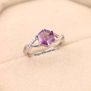 Alexandrite Ring Vintage Hexagon Cut Alexandrite Engagement Ring Bridal Ring Art Deco Silver Ring Anniversary Gift Promise Ring Gift For Her