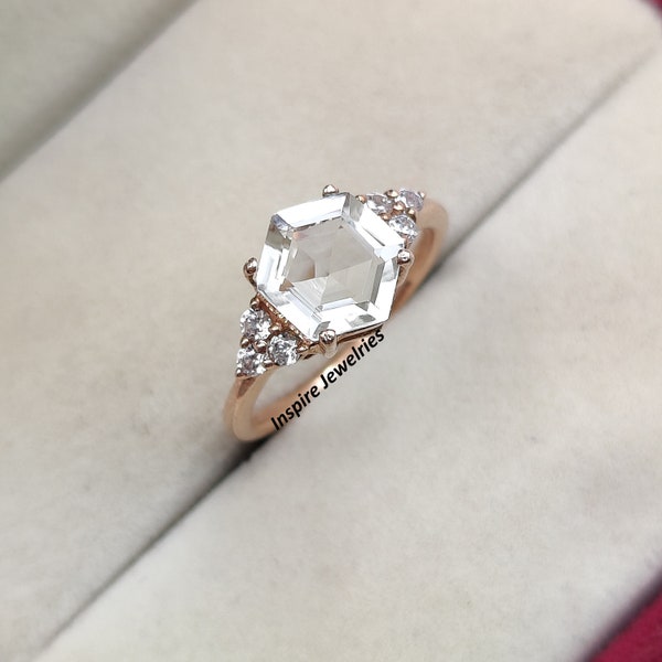 Crystal Engagement Ring Clear Quartz Etsy
