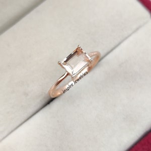 Minimalist Peach Morganite Ring, Emerald Cut Morganite Engagement Ring, Art Deco Ring Vintage Promise Ring, Delicate Anniversary Ring