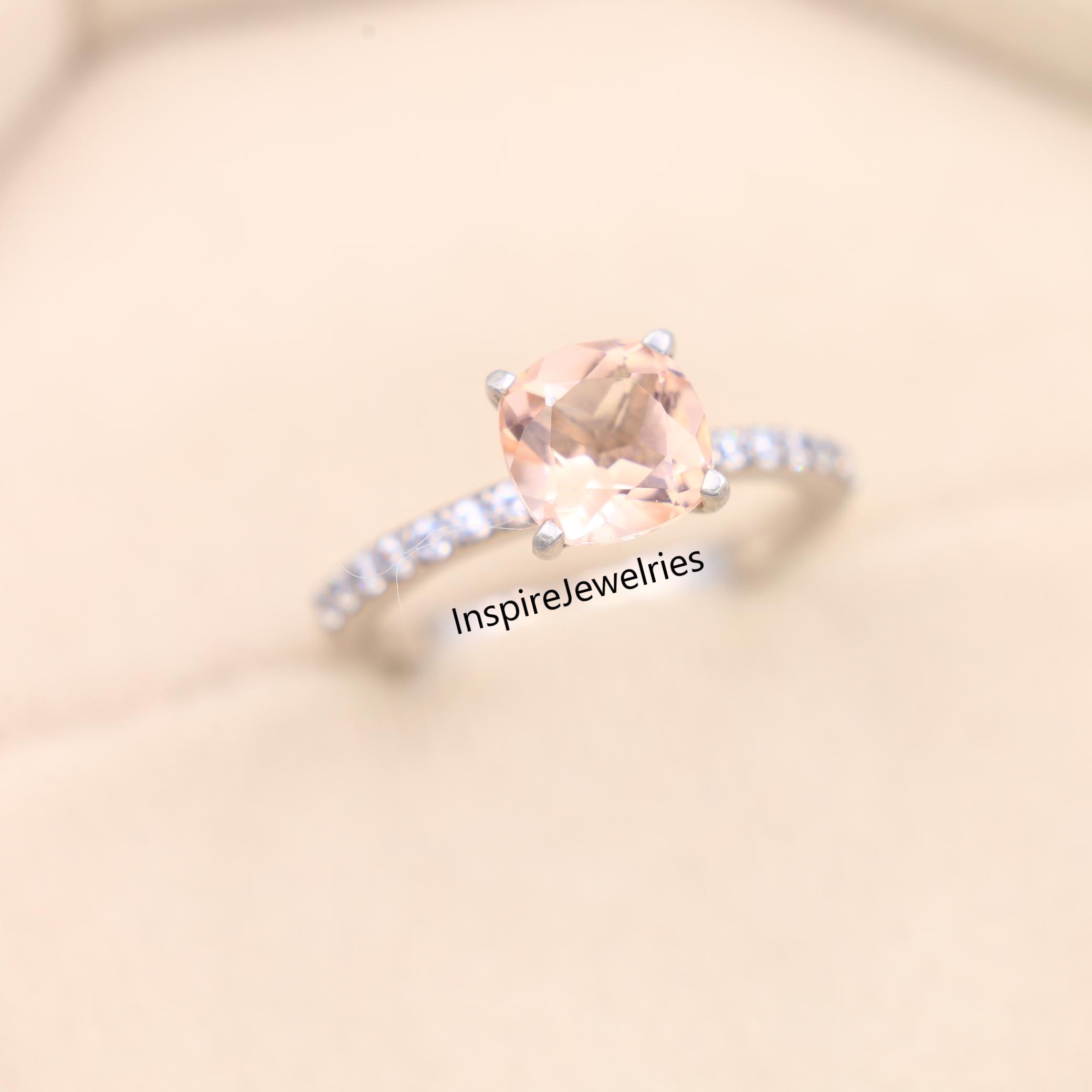 PalmBeach Rose Gold Simulated Peach Morganite Ring – Emerald Cut Cocktail Ring Sizes 6-10