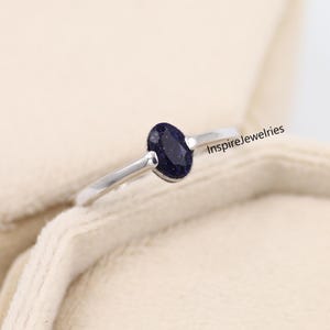 Blue Sandstone Oval Cut Minimalist Ring, Dainty Goldstone ring, Galaxy Space Ring, Nebula Ring, Bridal Ring, Solitaire Sandstone Ring,