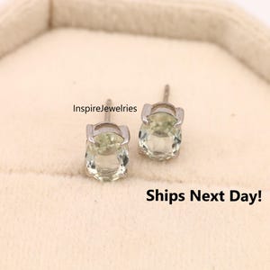 Natural Green Amethyst Studs, Oval Cut Prasiolite Earrings, 925 Sterling Silver Earrings, Earrings for Women, Healing Earrings, Gifting