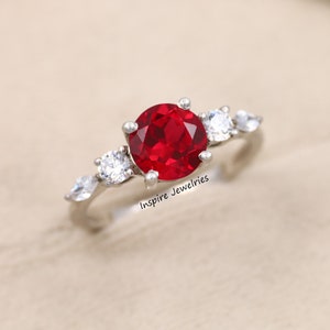 Ruby Round Cut Engagement Ring, Solitaire Ring, 14k Solid Gold Ring For Women, Promise Ring, Delicate Unique Gemstone Ring, Anniversary Gift