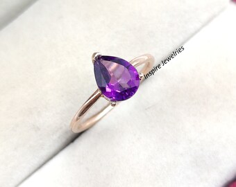 Tear Drop Amethyst Ring, Minimalist Amethyst Pear cut Ring, Promise Ring, Dainty Amethyst Ring, Delicate Ring, Anniversary Ring for Womens