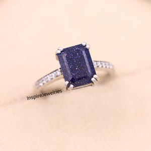 Blue Sandstone Engagement Ring: Sterling Silver Galaxy Ring