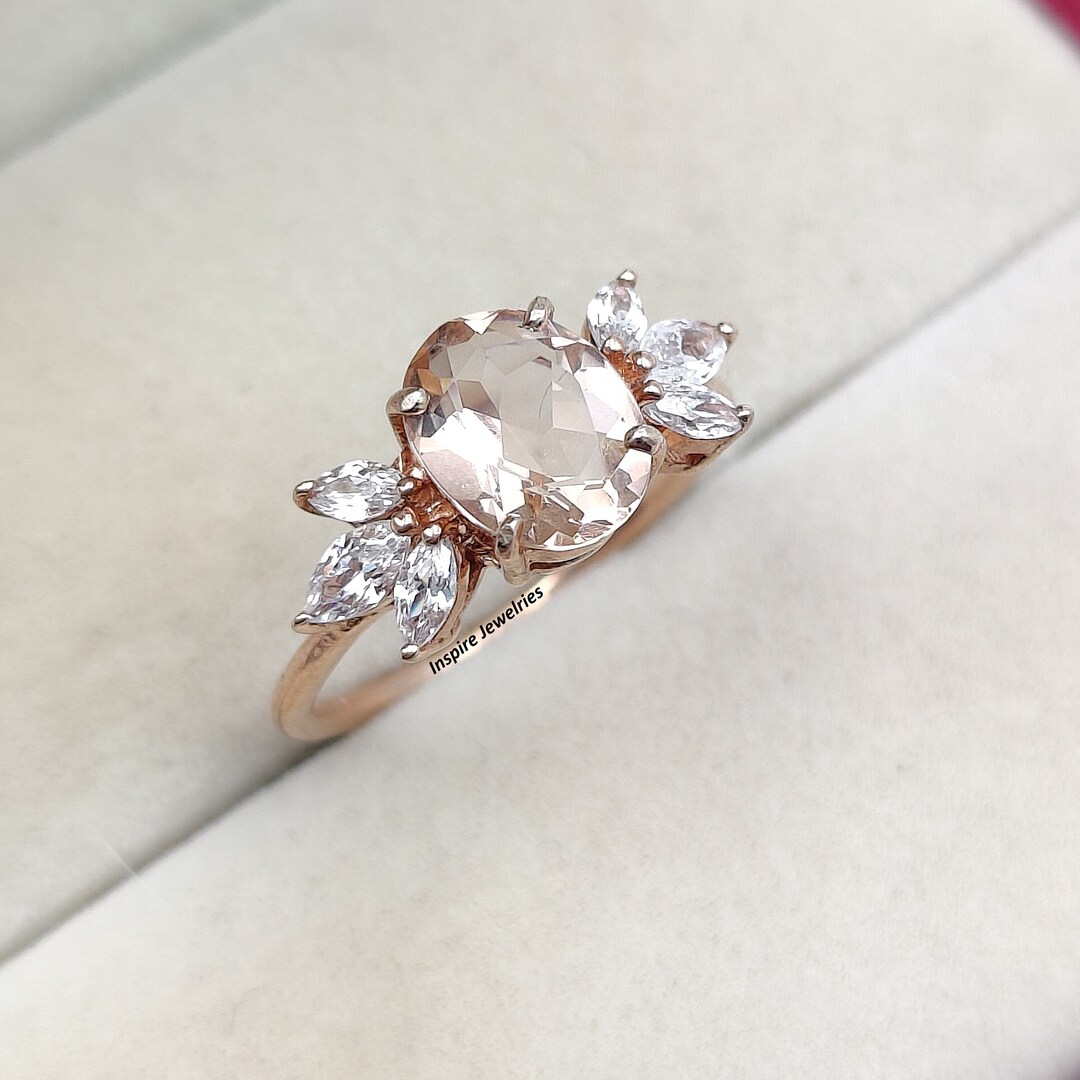 Art Deco Oval Morganite Ring: Simulated Peachy Pink Stone - Etsy