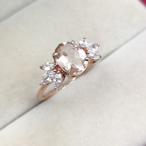 Oval Cut Morganite Engagement Ring, Art Deco Vintage Morganite Ring, Promise Ring, Wedding Ring, Anniversary Ring for Women, Bridal Gift