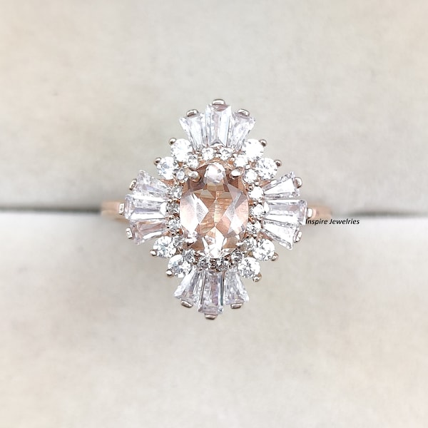 Vintage Morganite Oval Cut Ring, Art Deco Victoria Morganite Engagement Ring, Promise Ring, Anniversary Ring for Women, Unique Bridal Gift