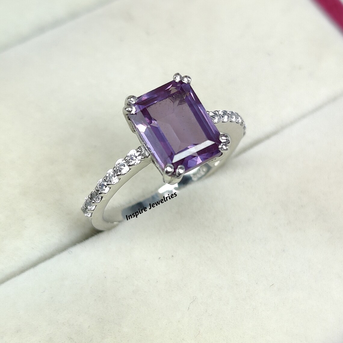 Emerald Cut Alexandrite Engagement Ring Vintage Alexandrite Etsy