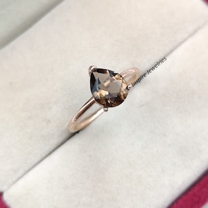 Tear Drop smoky quartz Minimalist ring, Dainty Brown quartz ring, wedding ring for women, healing quartz ring, Anniversary gift for her