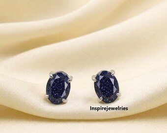 Galaxy Sandstone Stud Earrings: Sterling Silver, Nebula Stone