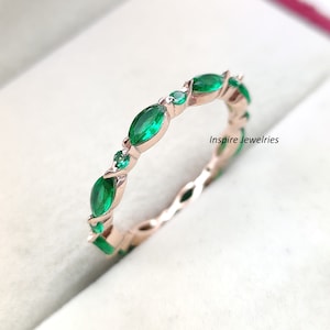 Emerald Ring, Emerald Eternity Ring, Sterling Silver Dainty Emerald Ring, Wedding Band, Engagement Band, Promise Ring For Her, Gift For Her