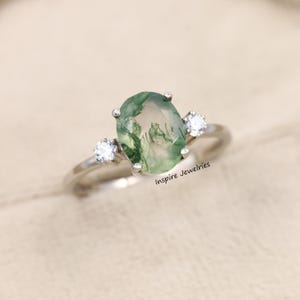 Natural Moss Agate Ring Oval Cut Ring, Tree Agate Nature Ring, Mossy Agate Engagement Ring, Energy Ring, Promise Ring, Anniversary Ring