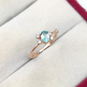 Blue topaz wedding ring oval halo engagement rings solid sterling silver November birthstone sky blue topaz butterfly minimalist ring