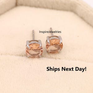 Minimalist Peach Morganite Stud Earring, Bridal Gift, Wedding Gift, Matching Jewelry, Morganite Round Cut Earring, Dainty Birthstone Gift