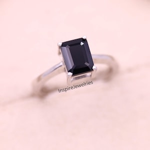 Minimalist Emerald Cut Black Onyx Ring, Engagement Black Onyx Dainty Ring, Minimalist Ring, Promise Ring, Solitaire Ring, Gift For Her