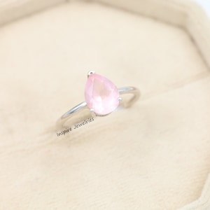 Rose Quartz Pear Cut Sterling Silver Ring: Handmade Solitaire