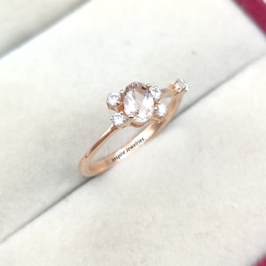 Dainty Morganite Diamond Ring, 925 Sterling Silver Ring, Engagement Promise Ring, Pink Gemstone Jewelry, Anniversary Birthday Gift For Her