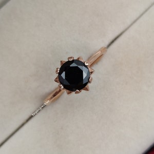 Natural Black Onyx Round Cut Minimalist Ring, Black Onyx Star Engagement Ring, Engagement Ring, Onyx Ring, Black Diamond Ring, Gift For Her