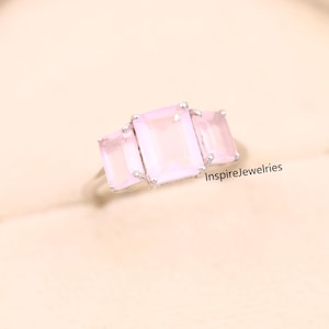 Rose quartz Engagement Ring 2ct Emerald Cut Vintage Rose Gold Engagement Cluster Ring 3 Stone Bridal Ring Promise Ring Anniversary Ring